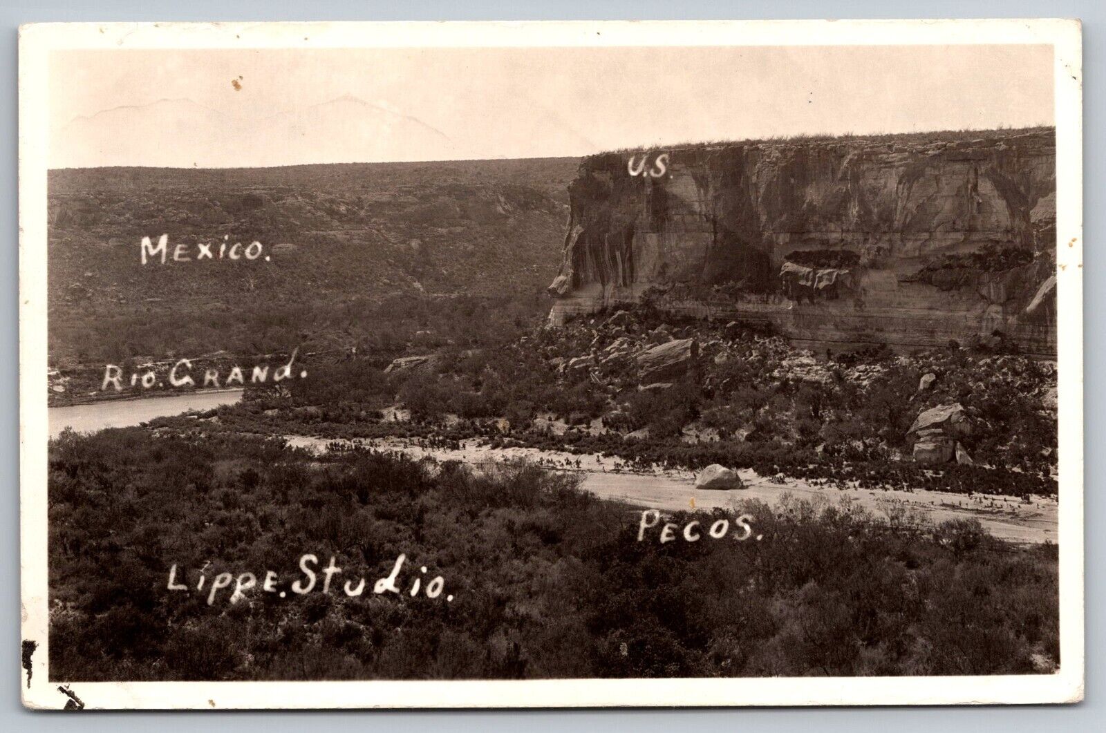 Rio Grand, Pecos, Mexico, Real Photo Postcard. RPPC. Lippe Studio
