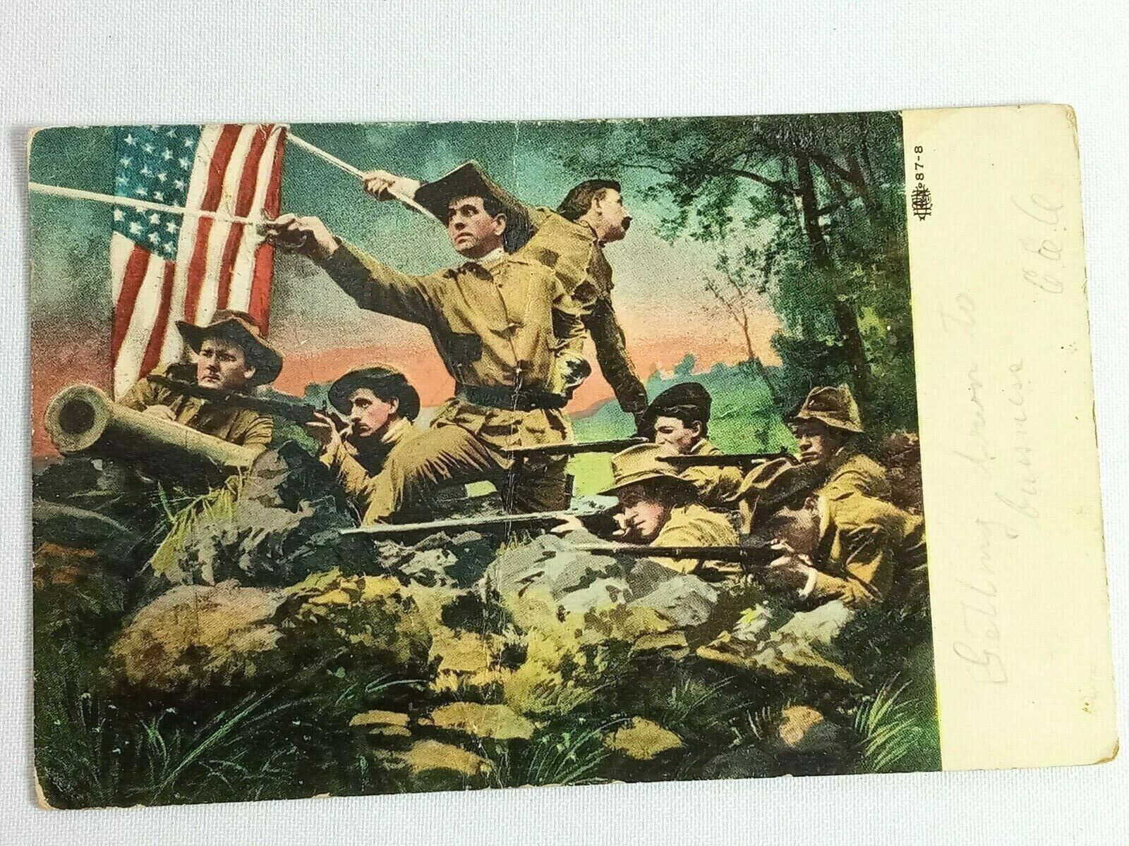 Vintage Postcard 1907 Men at War with American Flag