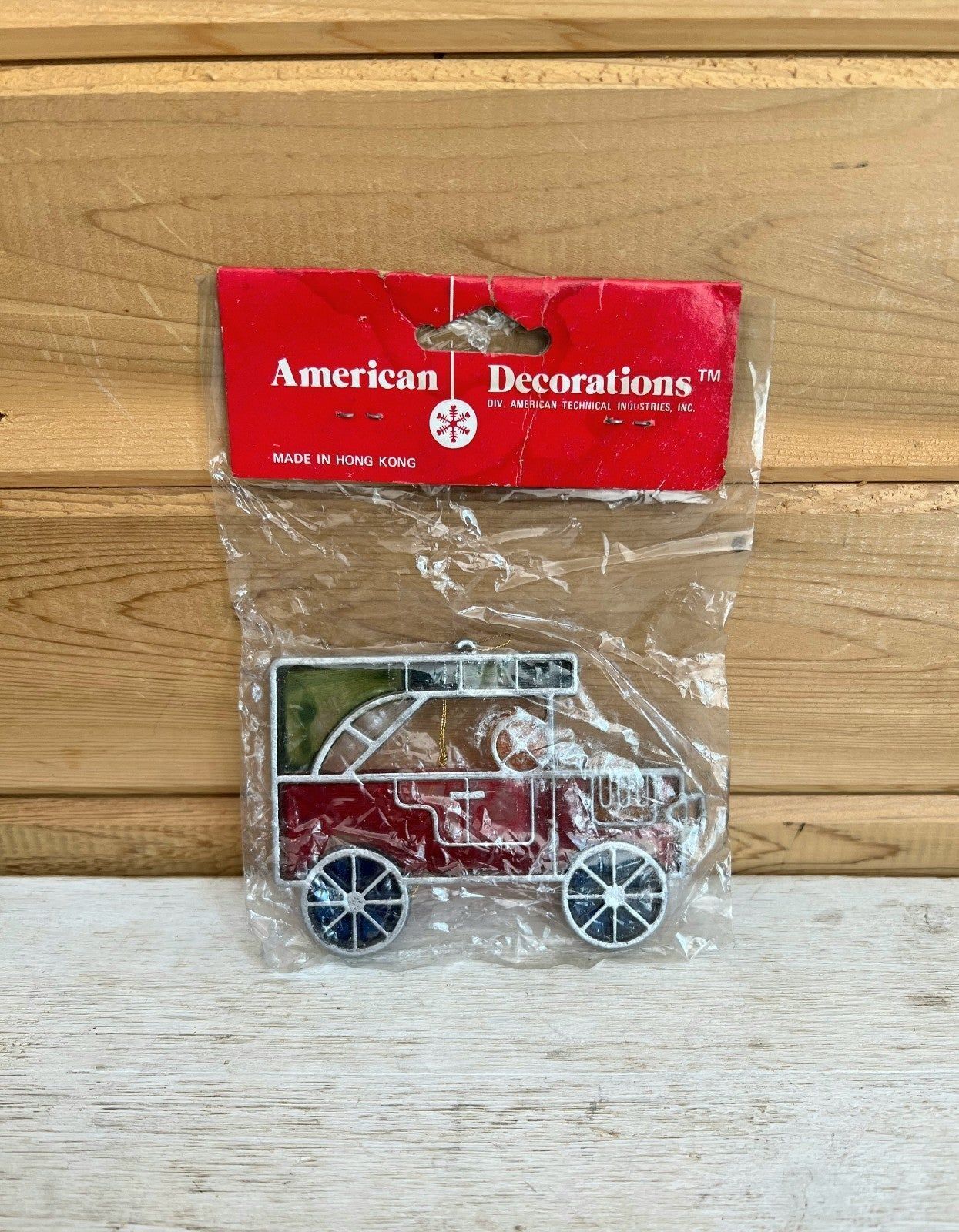 Vintage American Decorations Faux Stained Glass Classic Car Christmas SEALED