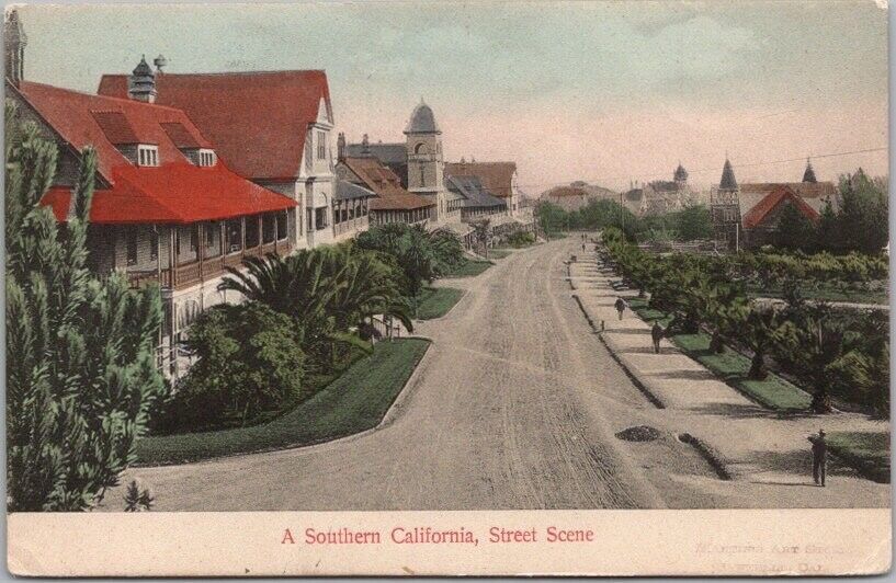 1909 LOS ANGELES, California HAND-COLORED Postcard Soldiers Home / Street Scene