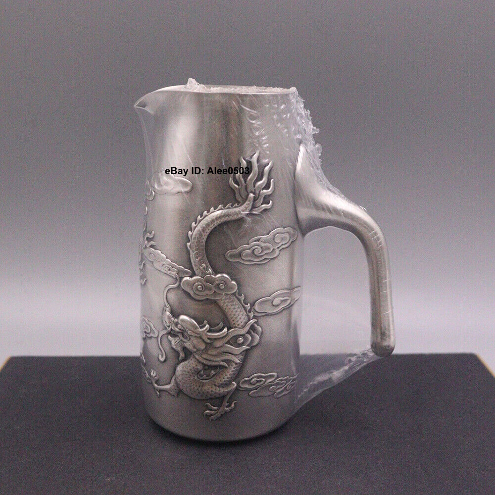 Solid 999 Fine Silver Wine Divider Big Wine Cup With Dragon Pattern 111mm H