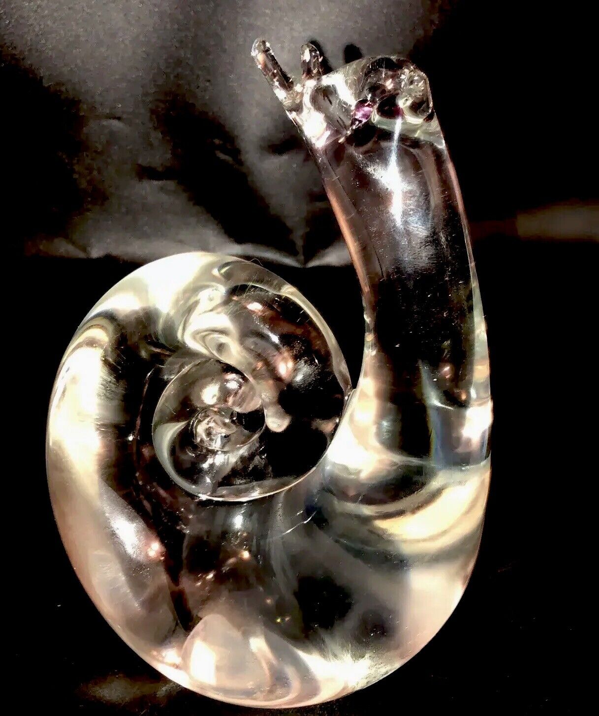 Beautiful Vintage Huge Clear Art Glass Snail Figurine Sculpture 8” Tall Fun