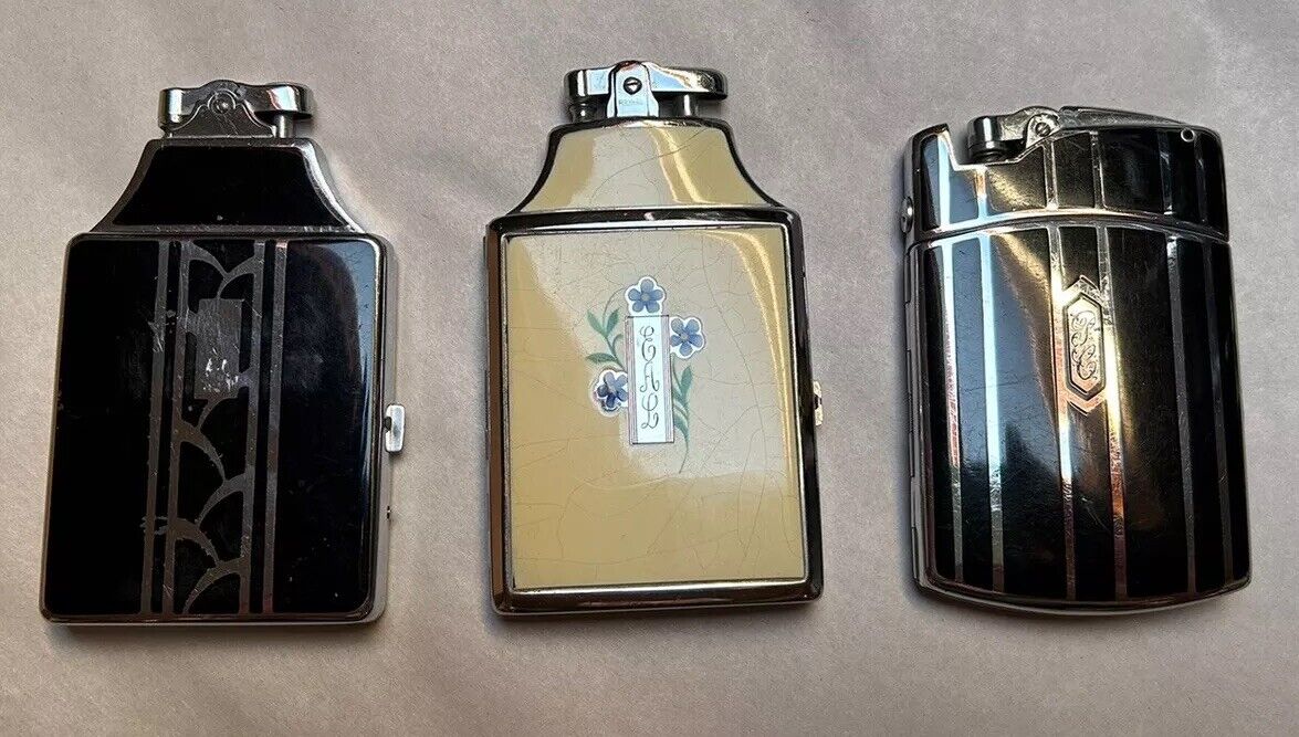 VINTAGE THREE RONSON cigarette CASES & LIGHTERS c1930 Untested GOOD Condition