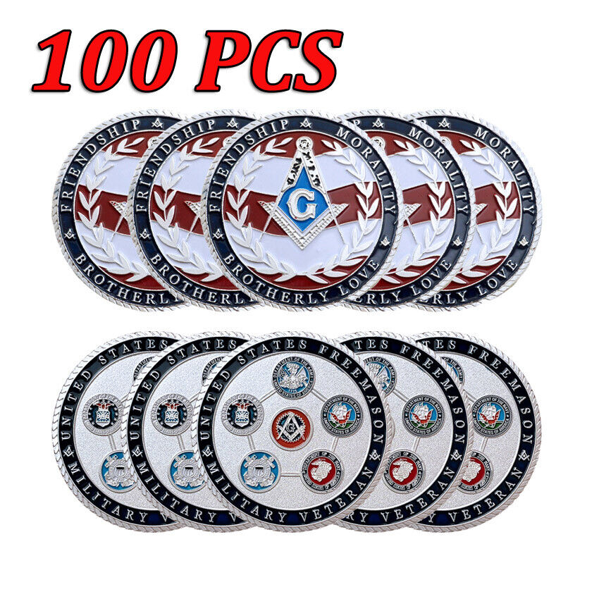 100PCS US Military Masonic Freemason Challenge Coin Freemasonry Collectible Coin