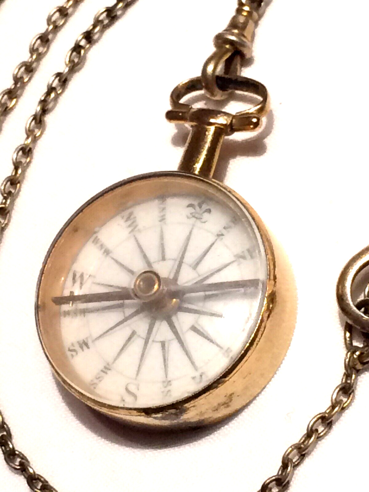 Excellent Georgian Miniature Naval Locking Compass on Rare Double Dog Clip Chain