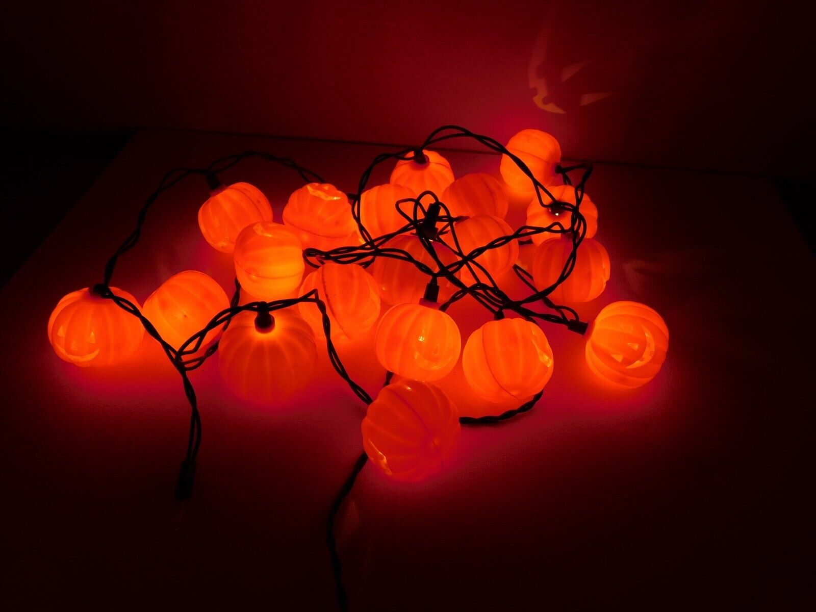 Vtg Blow Mold Set of 19 Jack-O-Lantern Lights 5\'+ String Halloween Pumpkin
