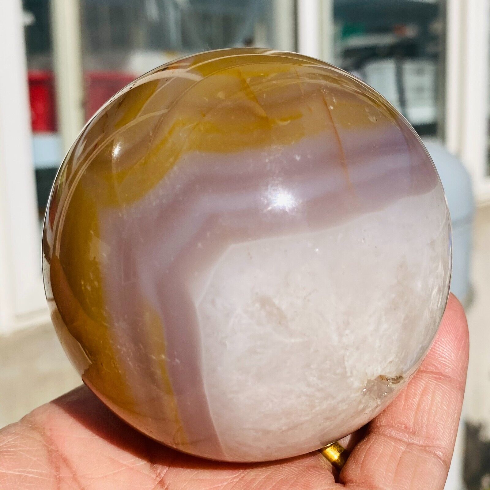 665g Large Chalcedony Quartz Banded Agate Crystal Sphere Palm Stone