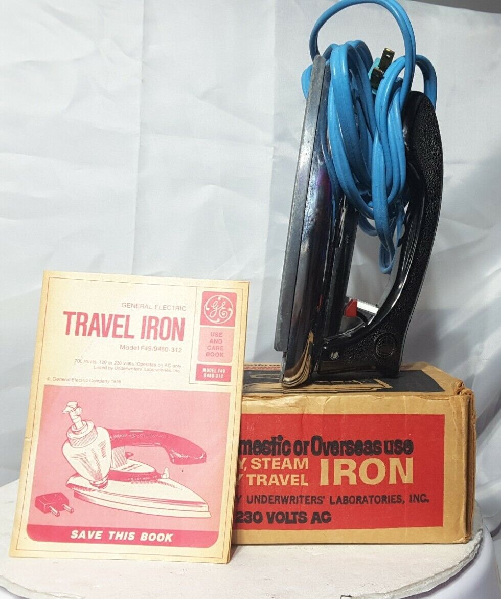 Vintage General Electric Spray Steam & Dry Travel Iron -WORKING GE F49-9480-312