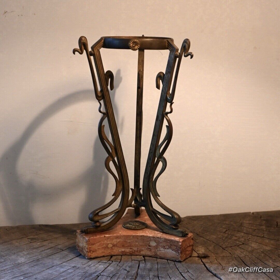 Antique Art Nouveau Bronze & Marble Vase Stand
