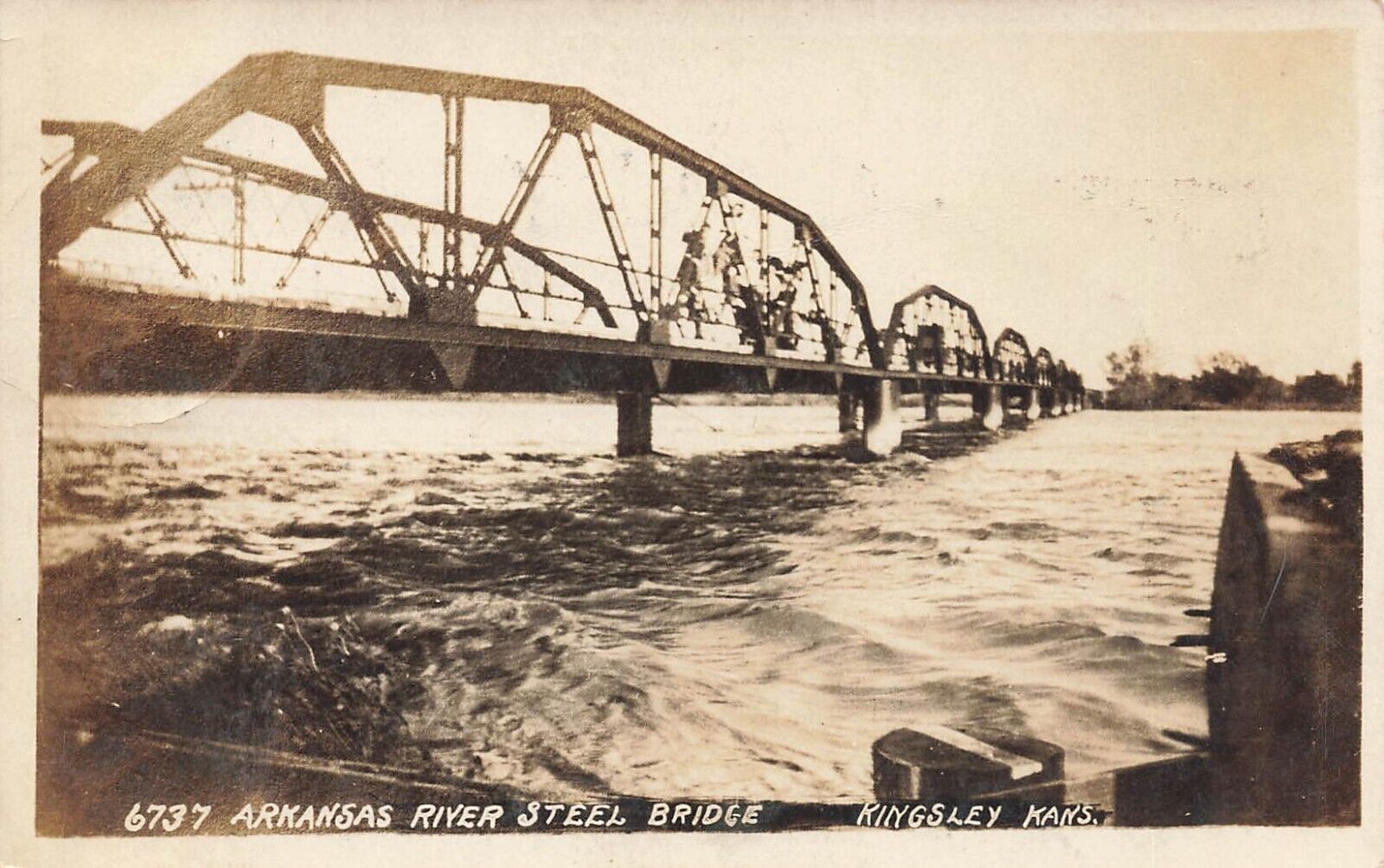 LP16 Kingsley Kansas  Arkansas River Steel Bridge 1909 RPPC Real Photo  Postcard