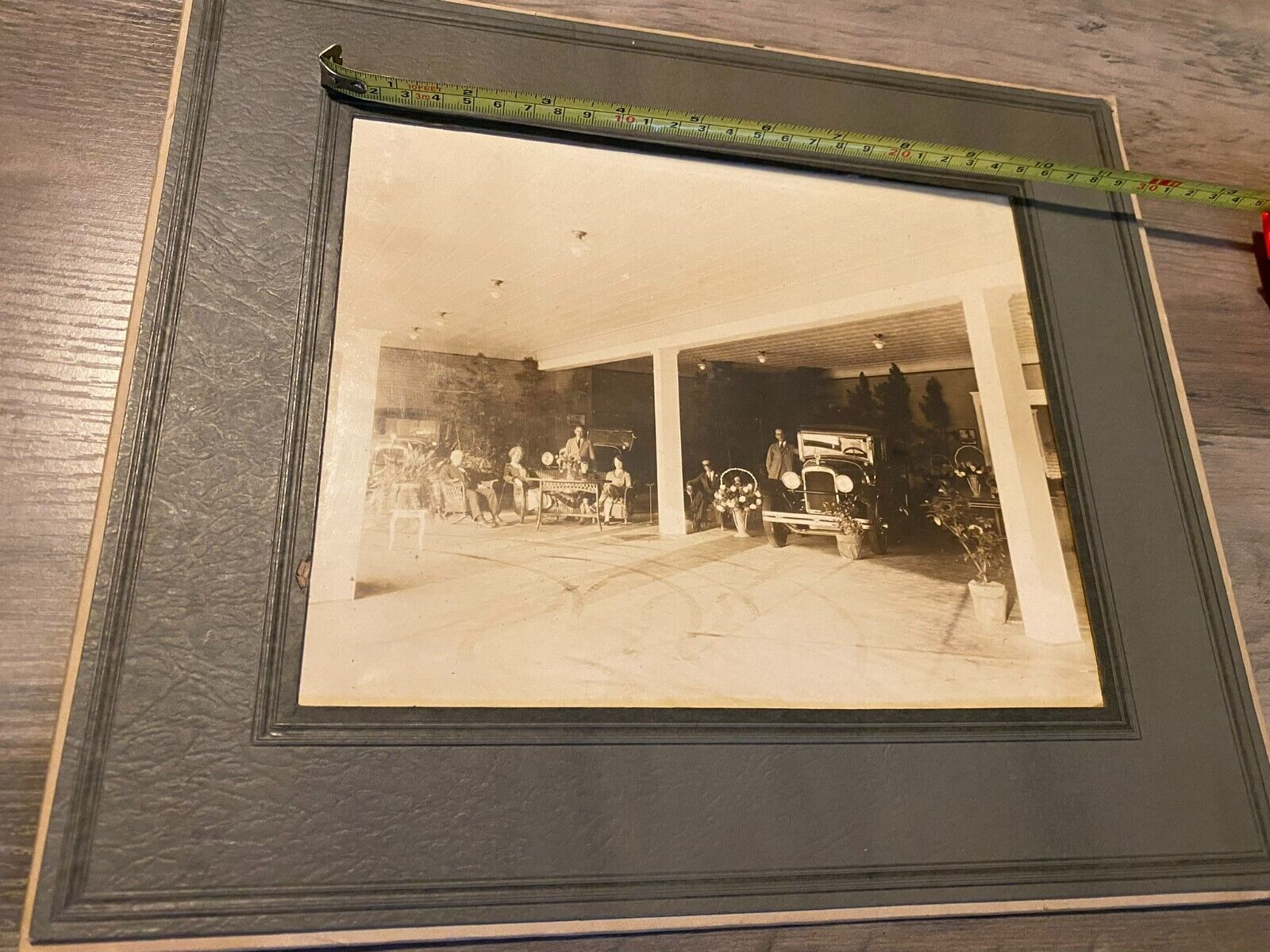 Antique Original Photo Early Car Dealership Show Room Garage Cabinet Photo
