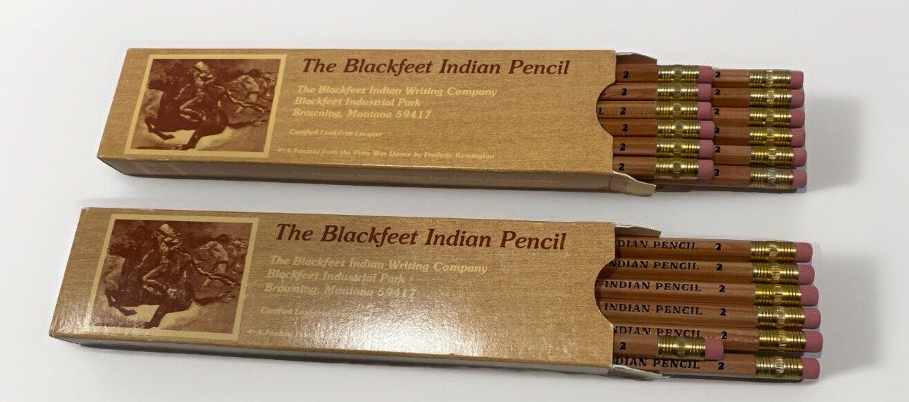 Vintage The Blackfeet Indian Pencil 2 Sharpened Pencil, Box Of 12+Box Of 7( 19)