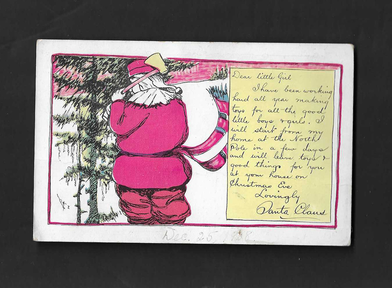 Cargill 1910s Art Letter postcard Christmas Santa Claus Dear Girl
