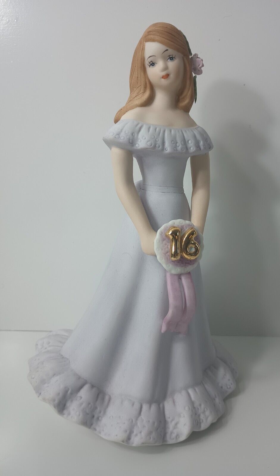 Vintage Growing Up Birthday Girl Age 16 Brunette Purple Dress Figurine Enesco