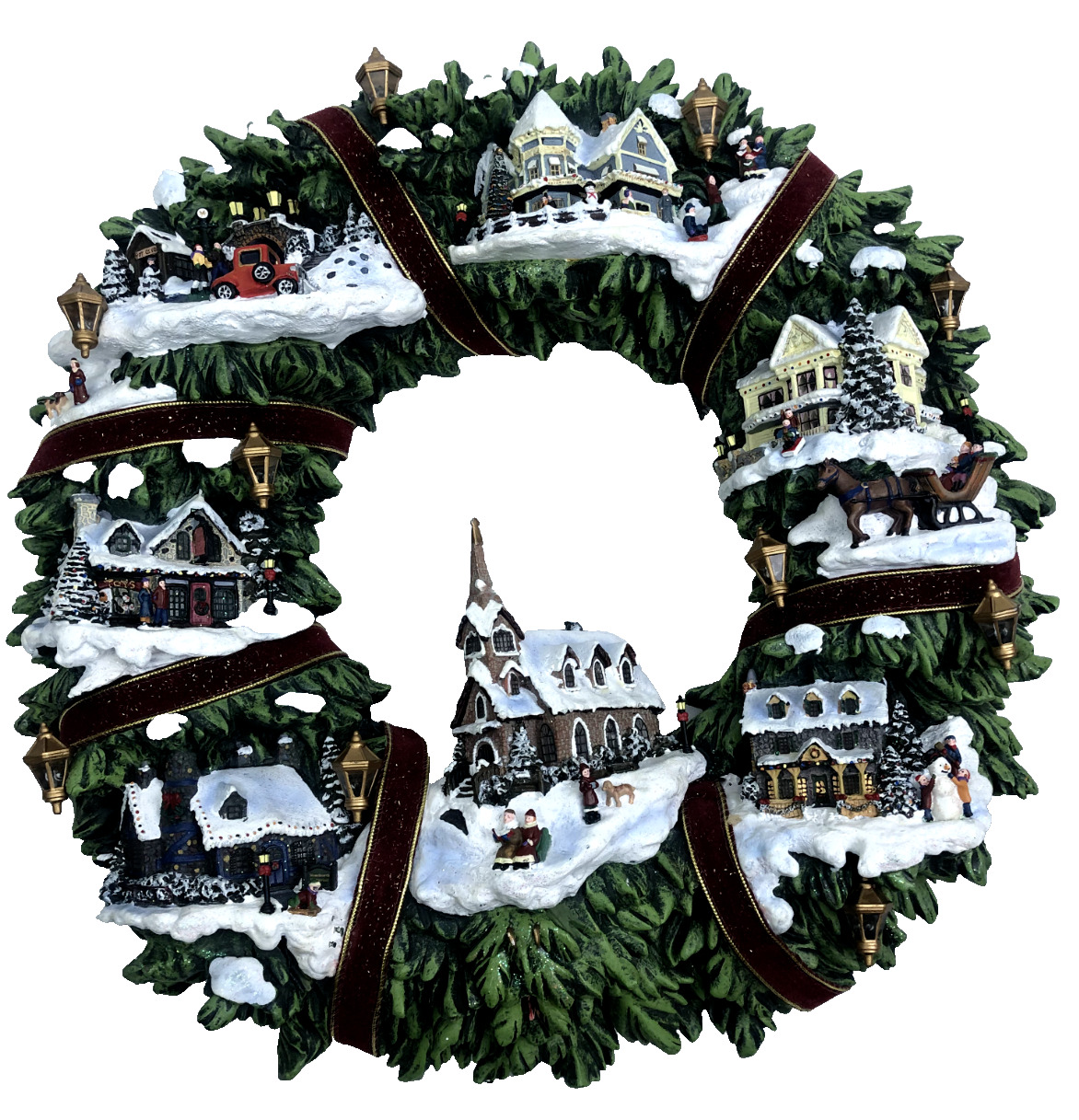 THOMAS KINKADE Hamilton Christmas Village Illuminated Door Wall Wreath