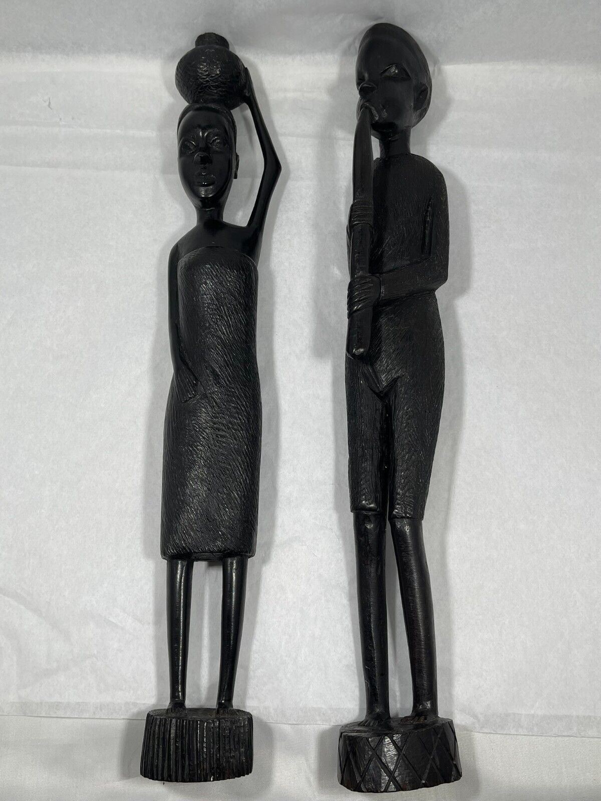 Vintage Pair Hand Carved Made in Kenya Mombasa Ebony Wood Man & Woman Statues
