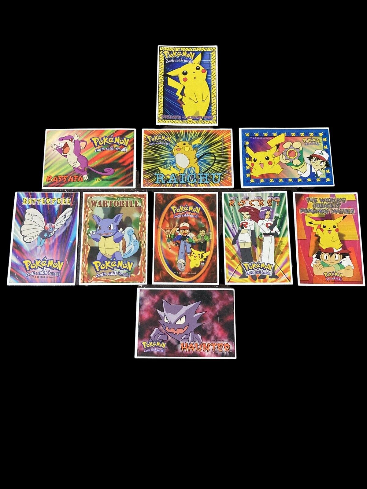 Vintage 1999 Set of 10 Pokémon Vending Machine Sticker Cards A&A Made in USA