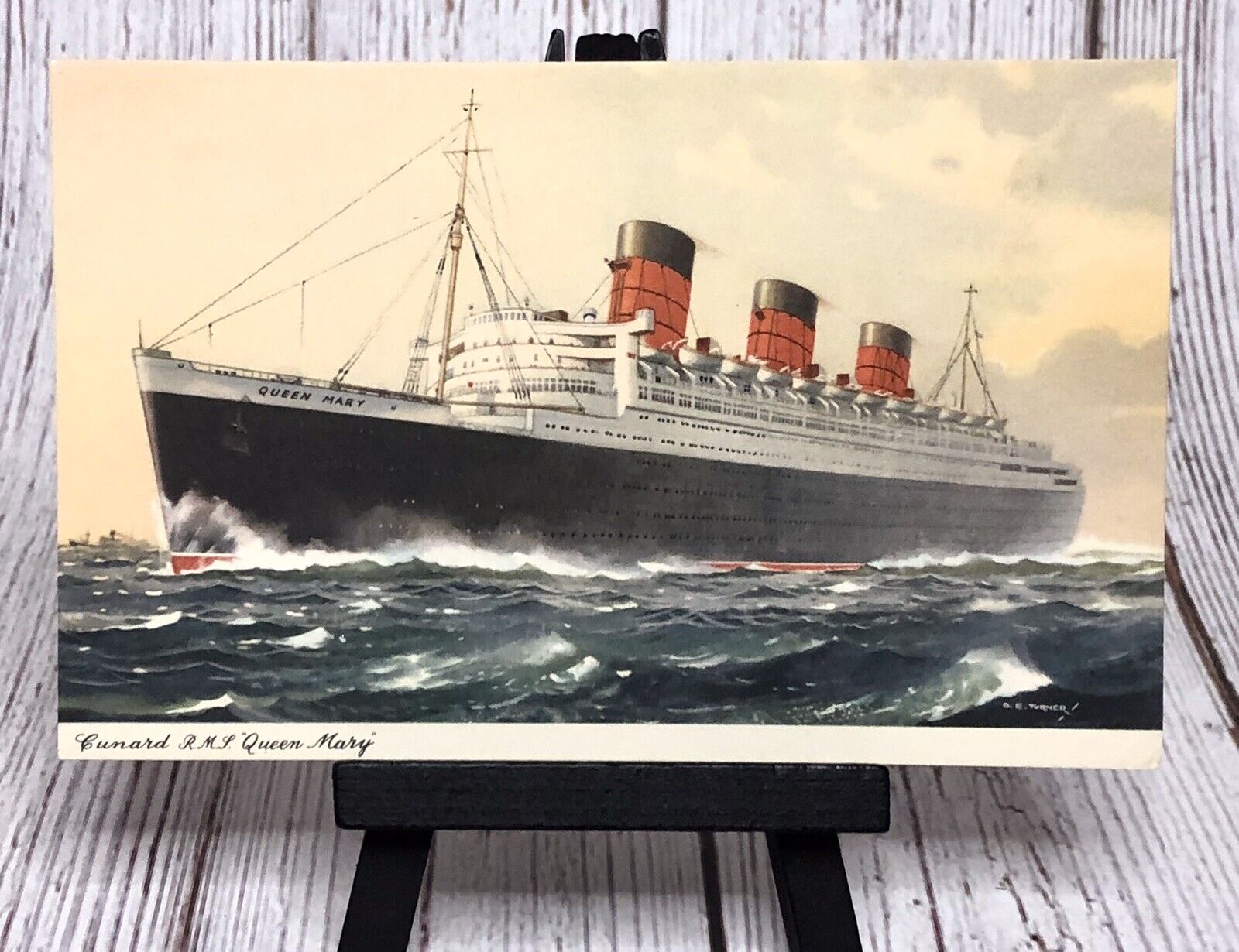 CUNARD LINE Steamship R.M.S. QUEEN MARY Artist- C.E. TURNER Postcard