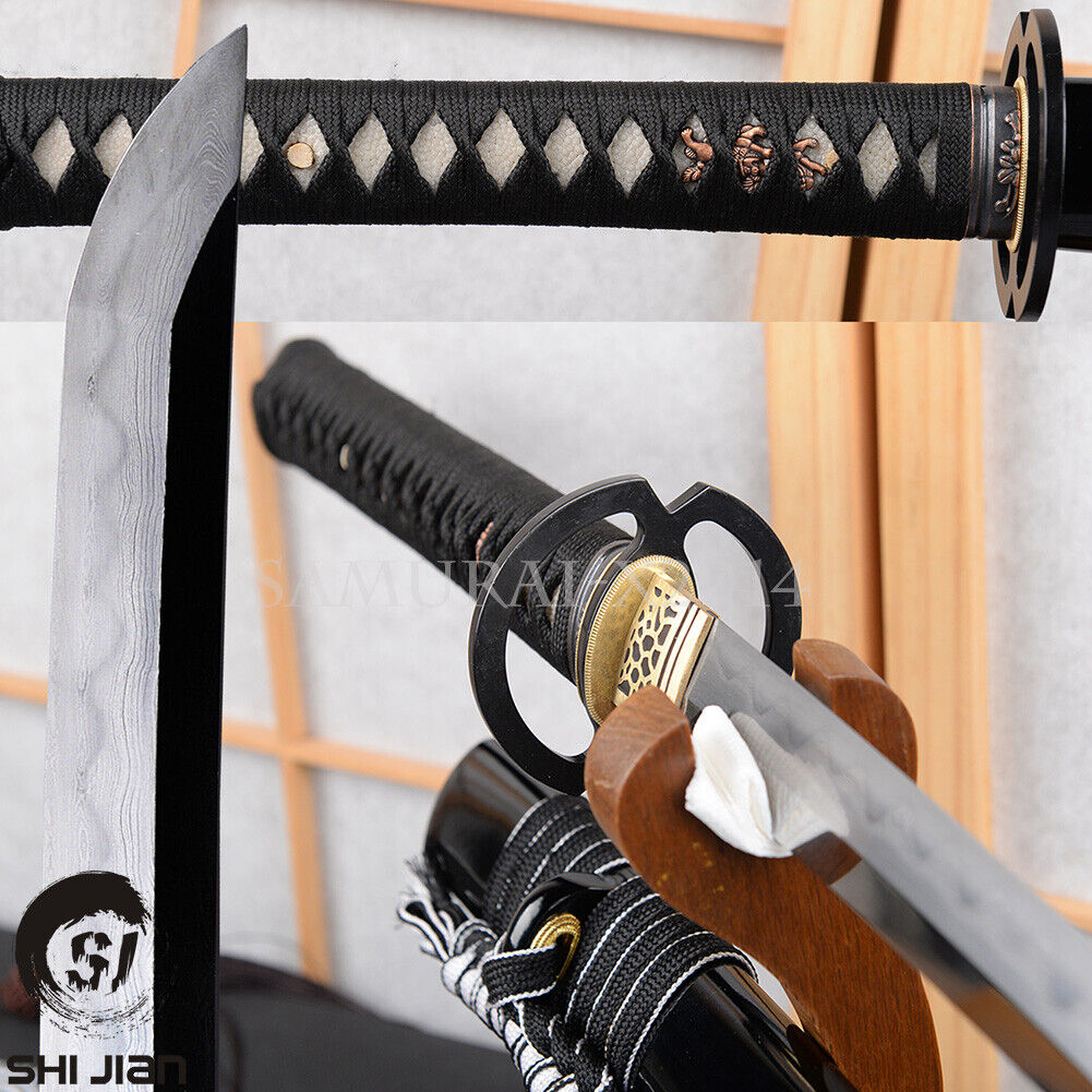 exquisite polished black Japanese katana sword 1095 carbon steel clay tempered 