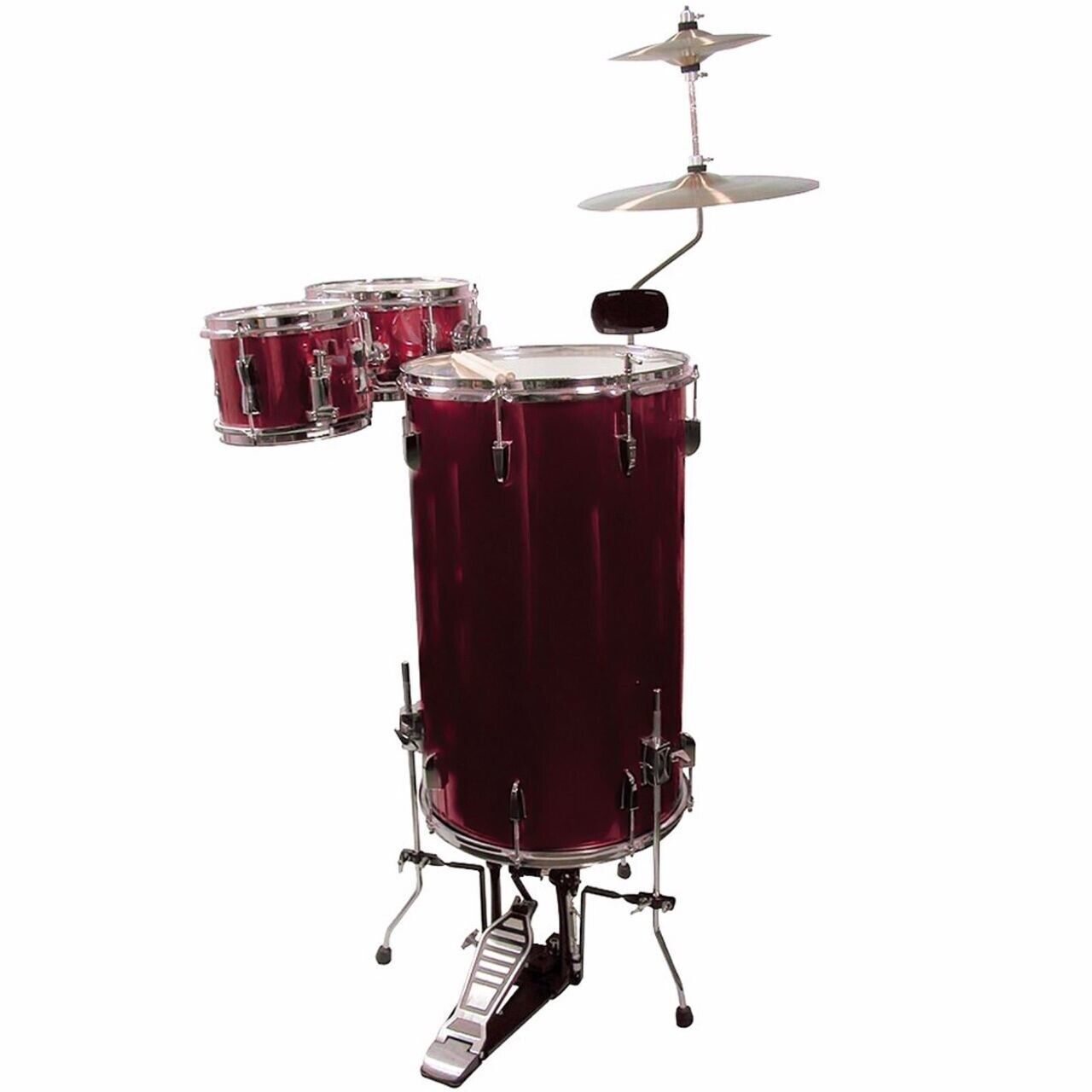 GP Percussion GP75WR Complete 3-Piece Cocktail Drum Set, Wine Red
