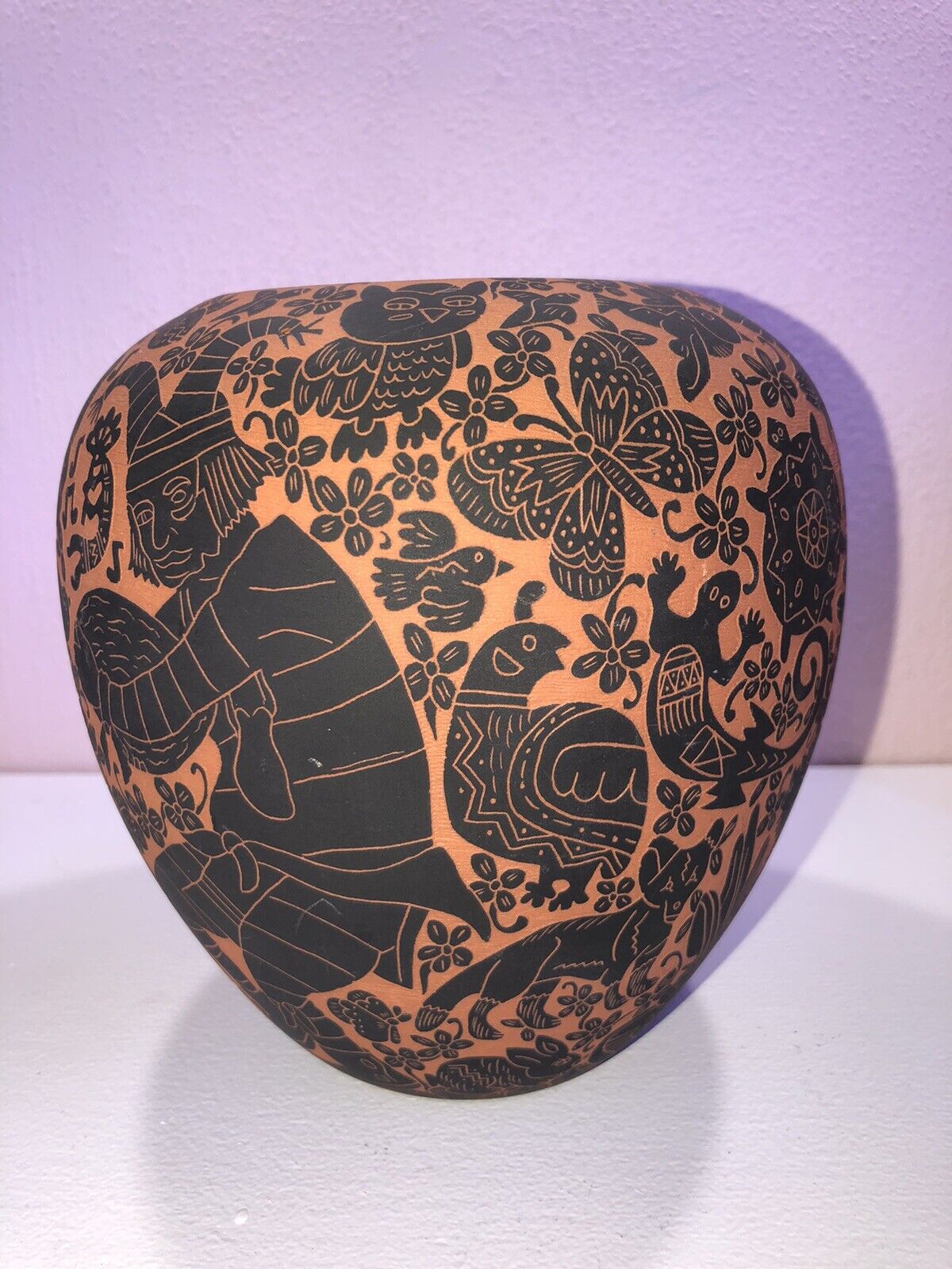 GORGEOUS Hand Etched Native American Pottery Vase M Marlene Tenorio Santa Ana NM