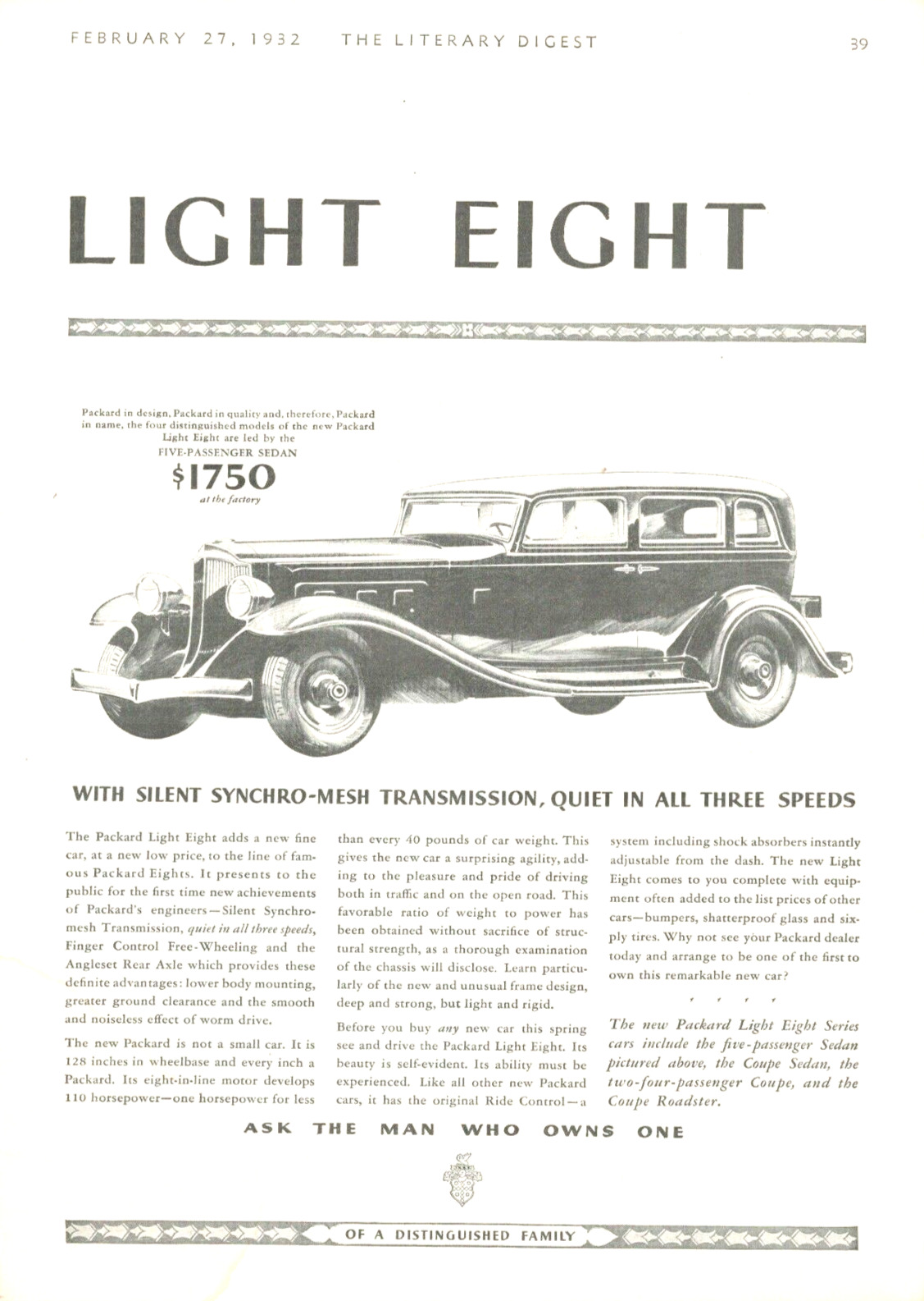 1932 PACKARD antique PRINT AD Motor car sedan automobile vintage Light Eight