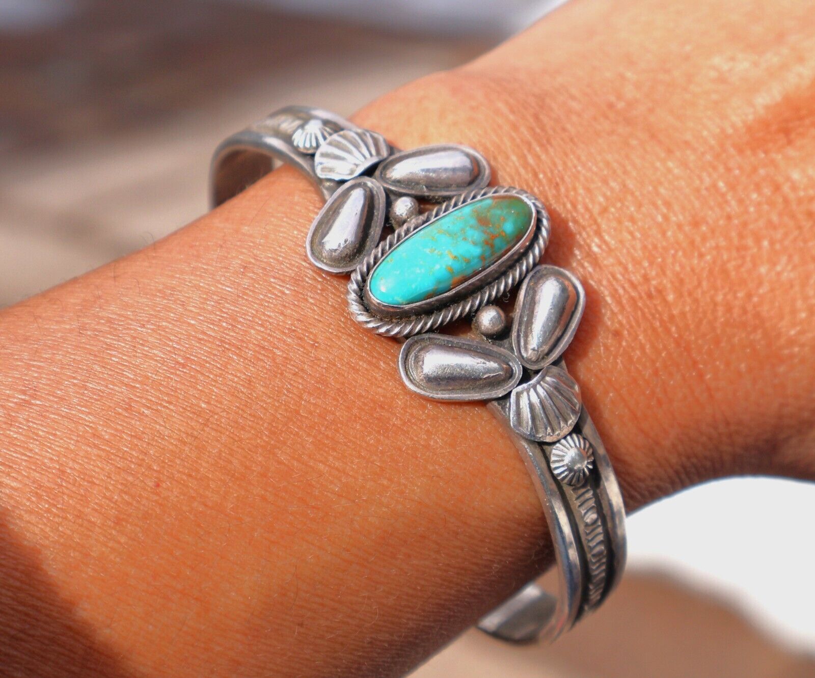 Native Am Royston Turquoise Bracelet Signed Sterling Silver  Jewelry  sz 7