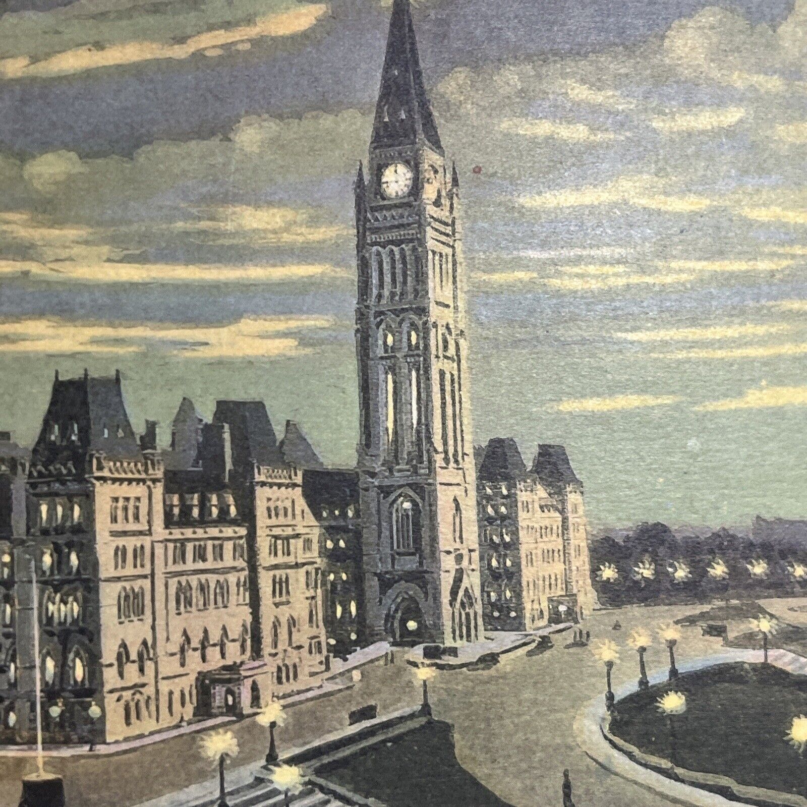 Vintage Postcard Ottowa Canada Clock Tower at Night ⭐️ Architecture Unposted