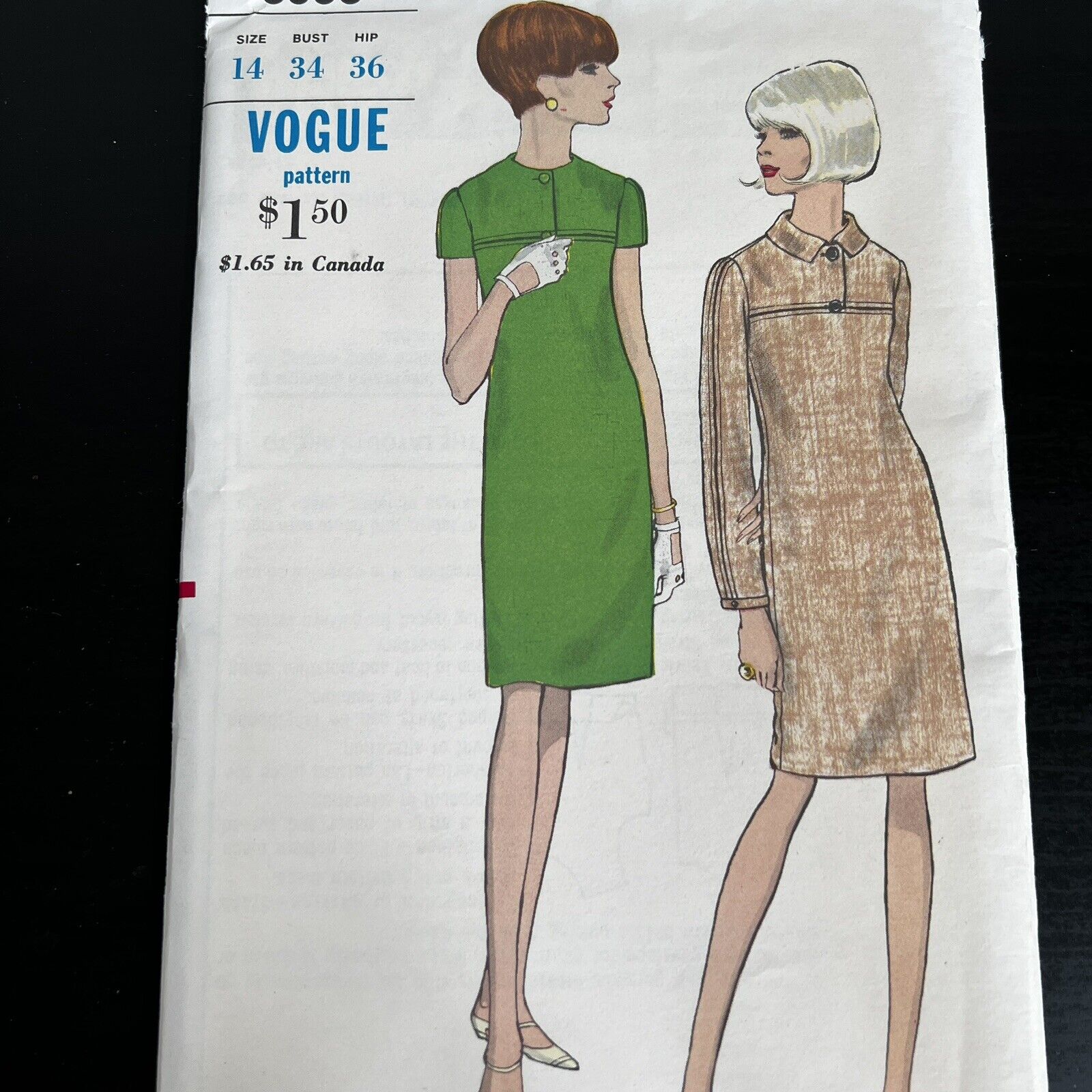 Vintage 1960s Vogue 6836 Mod Jewel Neckline Dress Sewing Pattern 14 XS UNCUT