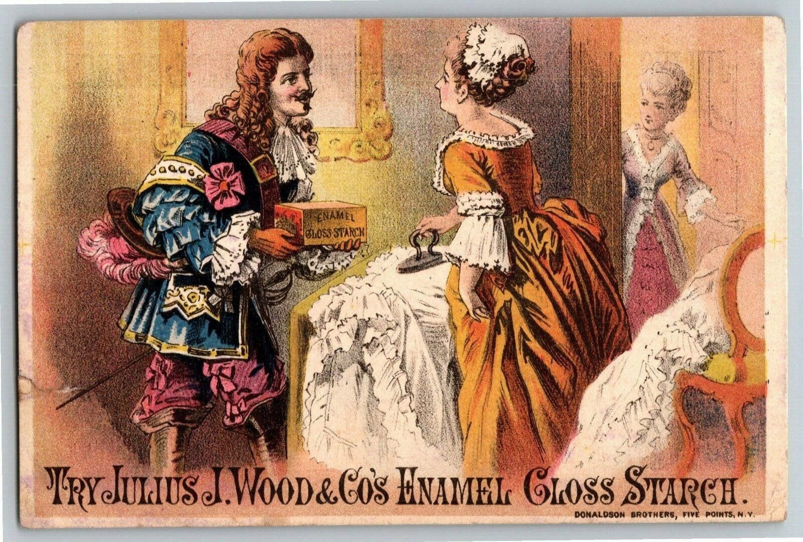 Scarce Julius Wood Enamel Gloss Starch Bray Hayes Boston Victorian Trade Card 