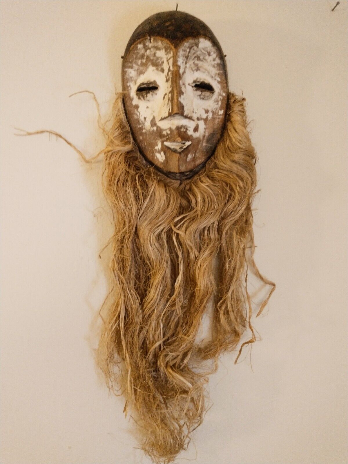 Vintage African Tribal Art Congo DRC Lega Bwami Idimu Wood & Raffia Mask