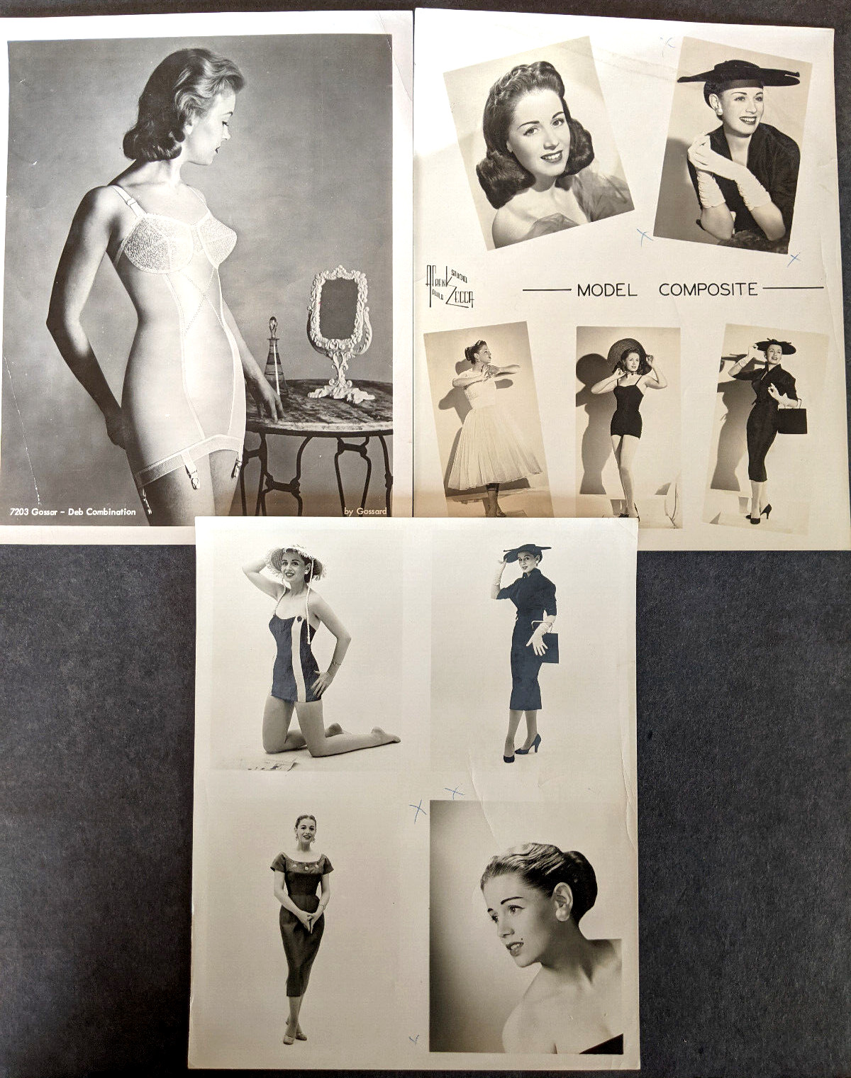 Vintage 1940- 50\'s Original Pro Fashion Model Photo Lot of 3 8x10\'s Name Stamped