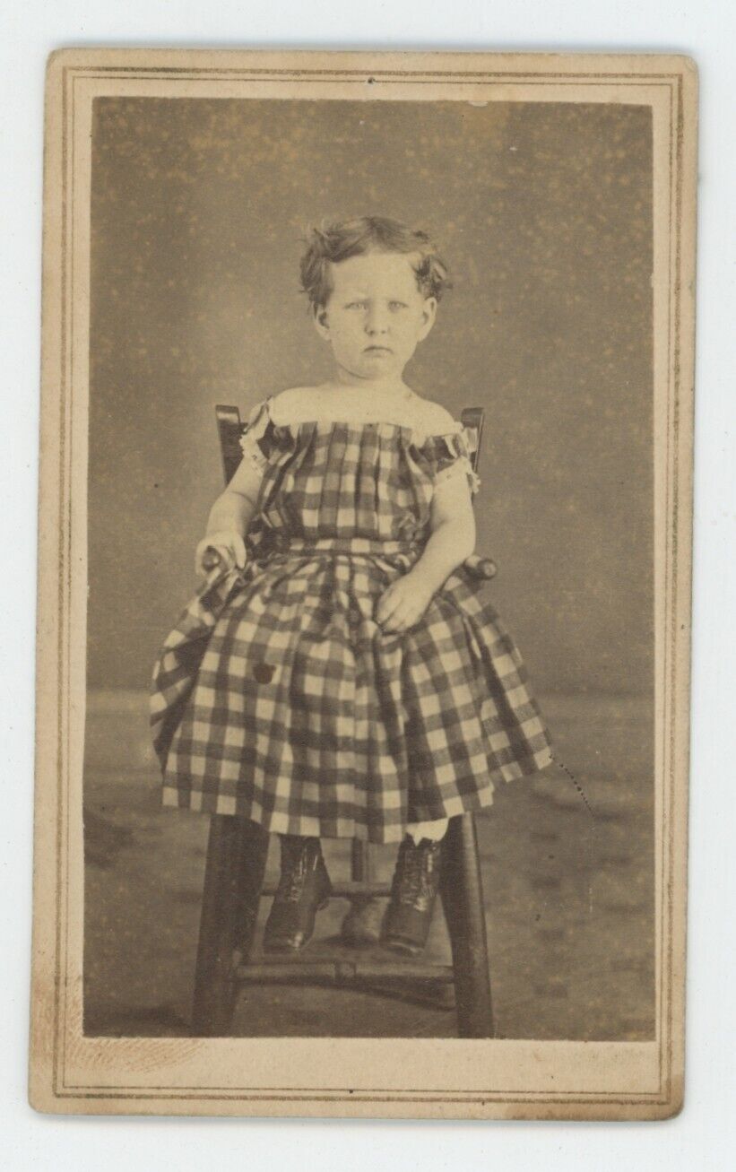 Antique ID'd CDV c1860s Adorable Girl Named Minnie Brownlee Sitting in Dress