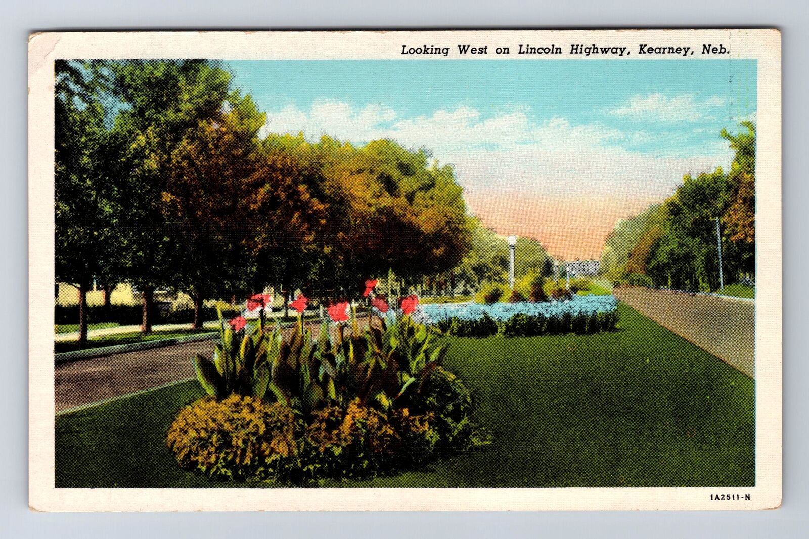 Kearney NE-Nebraska, Looking West On Lincoln Highway, Antique, Vintage Postcard