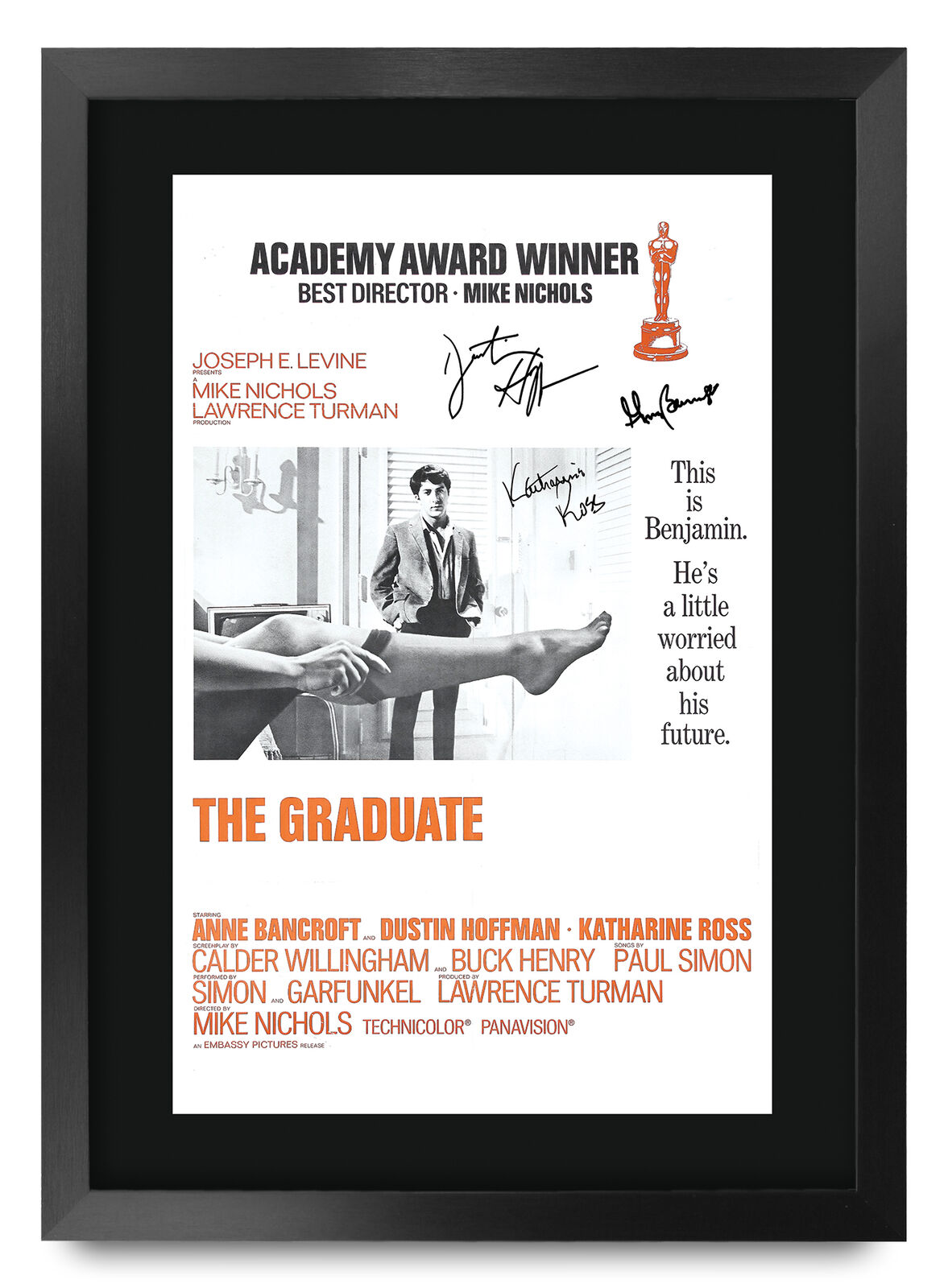 The Graduate A3 Framed Dustin Hoffman Poster Signed Photo Print for Movie Fan