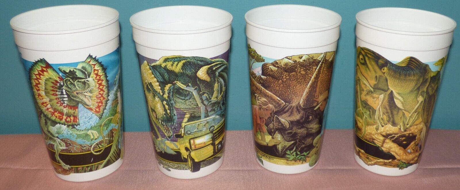 Lot Of 4 Jurassic Park McDonald\'s Dinosaur Collector Cups 1992