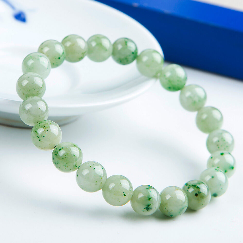 100% Natural Green Du Shan Jade Round Beads Bracelet Jewelry AAA 9mm
