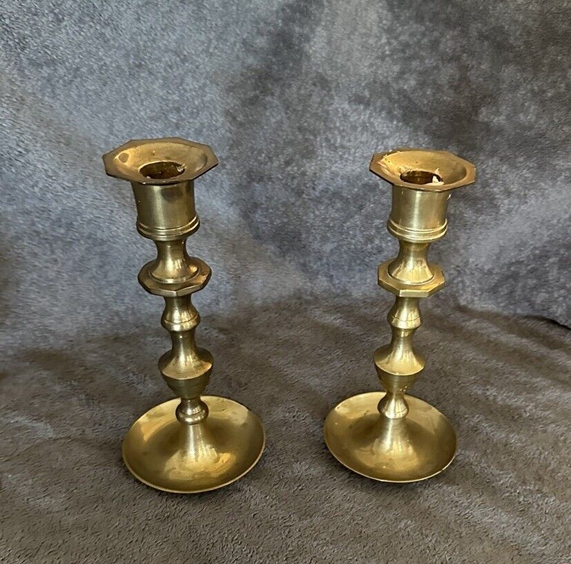 1 Pair Of Vintage Brass Candle Sticks.