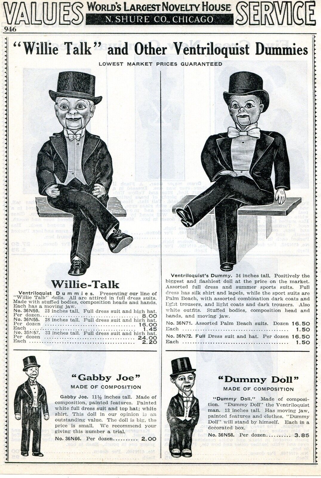 1938 Print Ad of Ventriloquist Dummies Willie Talk, Gabby Joe, Dummy Doll