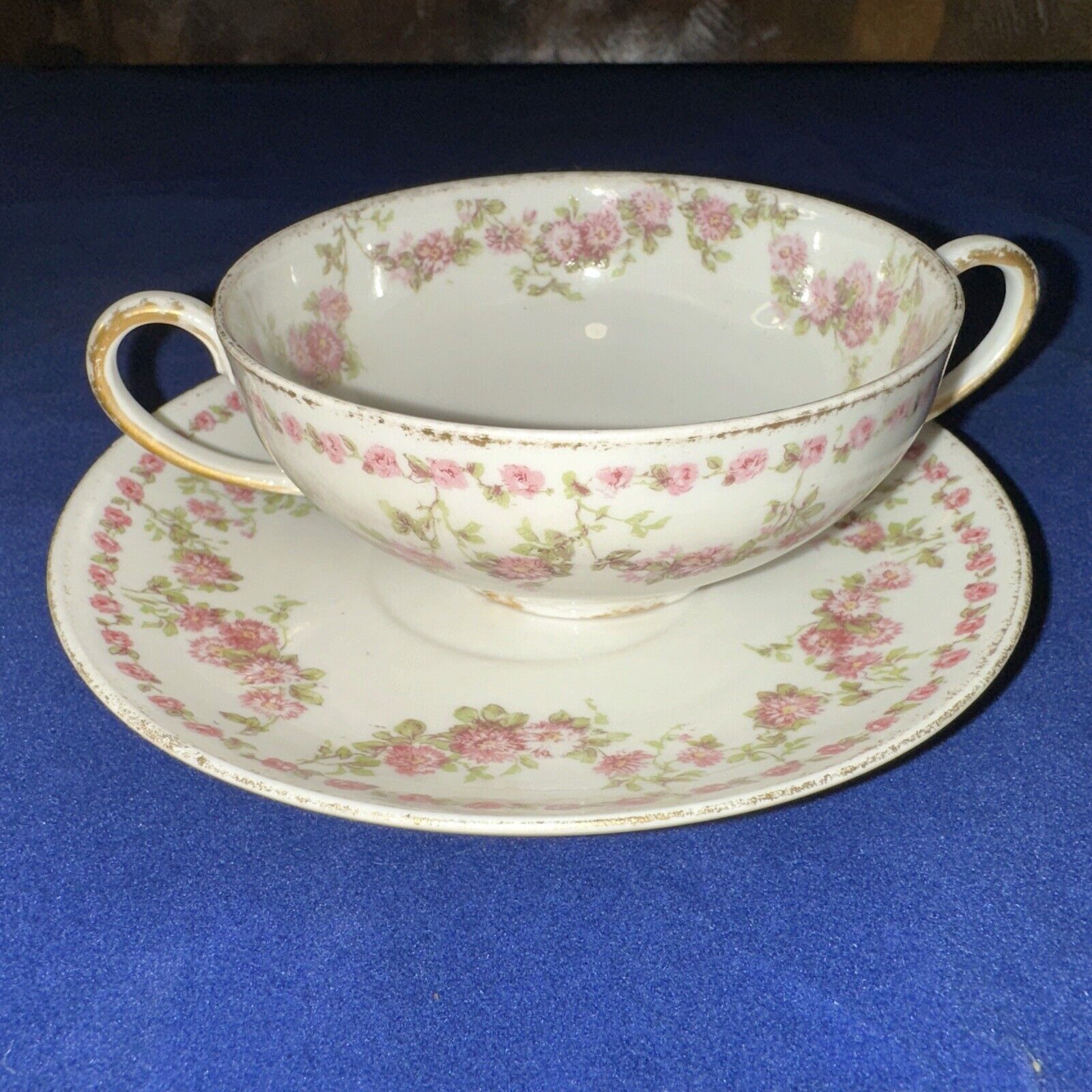 Vintage GDA Limoges Double Handled Sugar Bowl and Matching Saucer