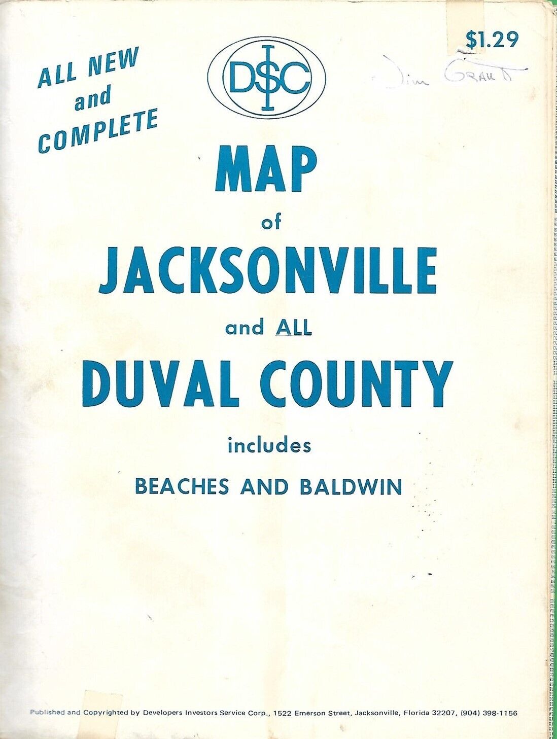 Huge 1975 Investors Road Map JACKSONVILLE Duval County Florida Beaches Baldwin