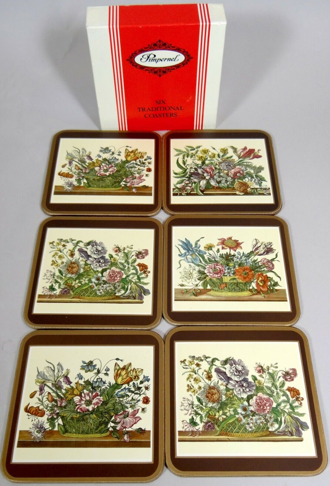 Vtg Pimpernel Drink Coaster Set 6 Floral Array Celluware Made England Boxed Mint