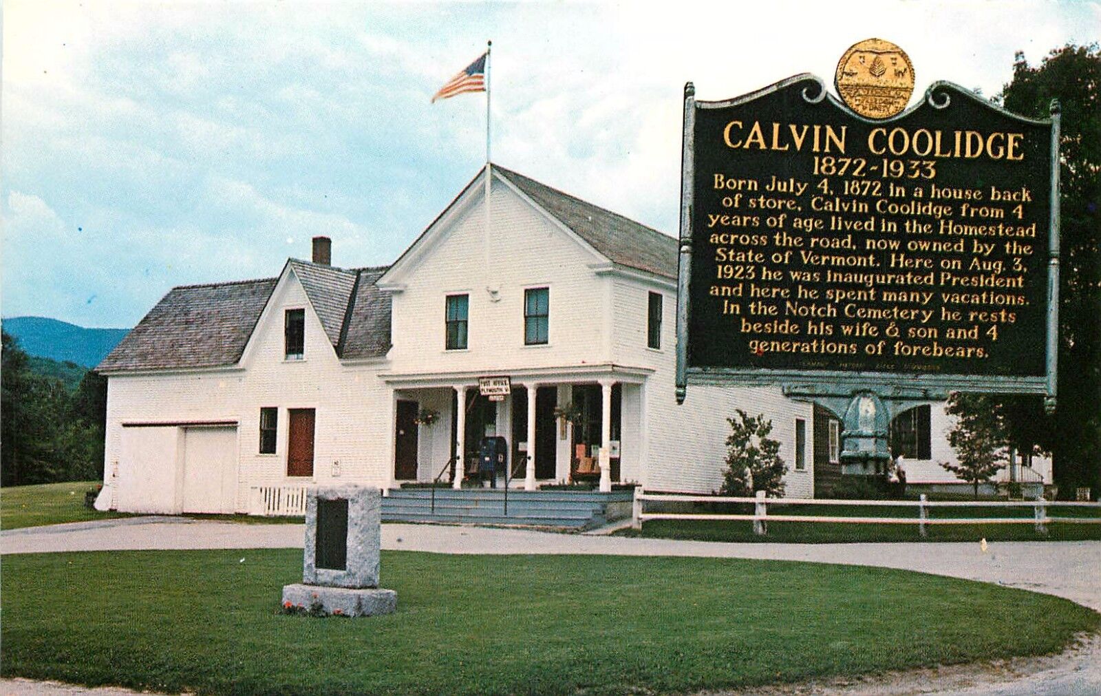 Calvin Coolidge 30th President Birthplace Plymouth Vermont Postcard 