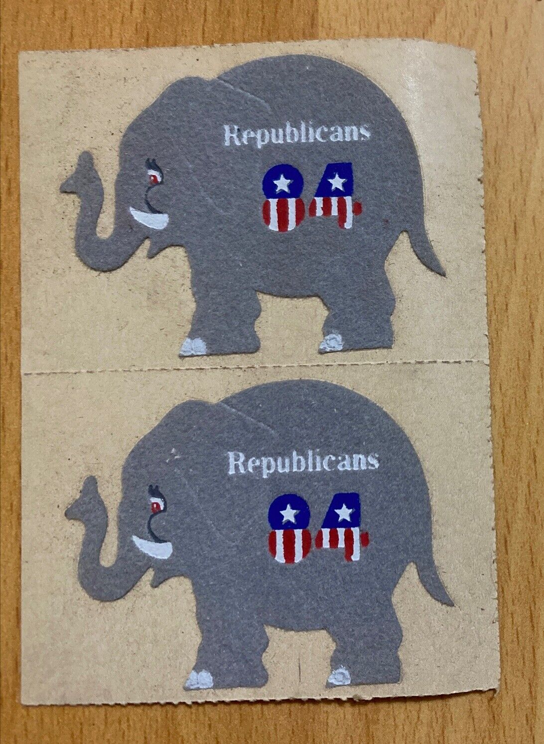 Vintage Republican 1984 Election Felt Elephant Stickers Ronald Reagan Campaign