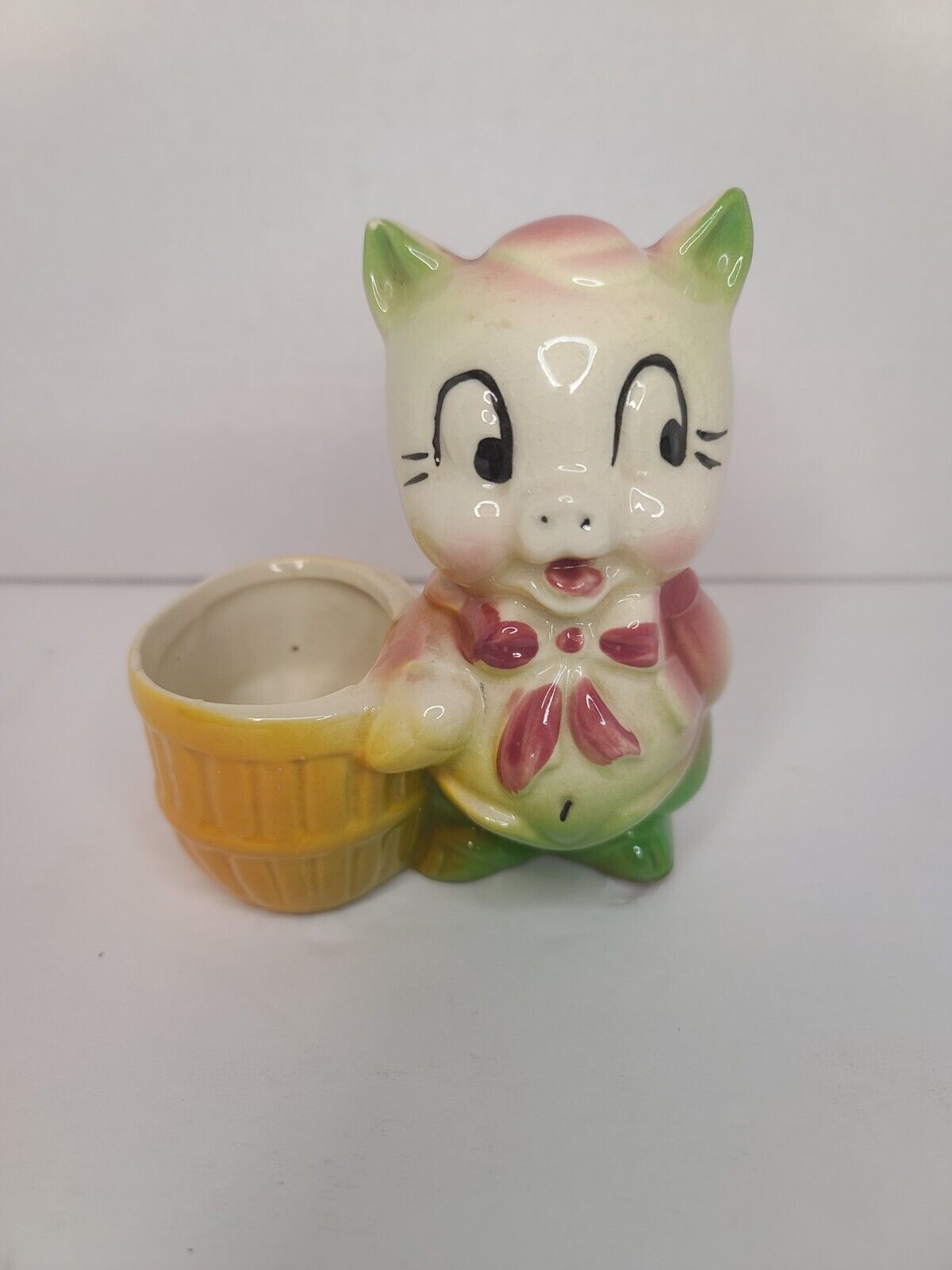 Vtg 1950s Porky Pig Ceramic Planter Holder Collectible Looney Cartoon Figurine