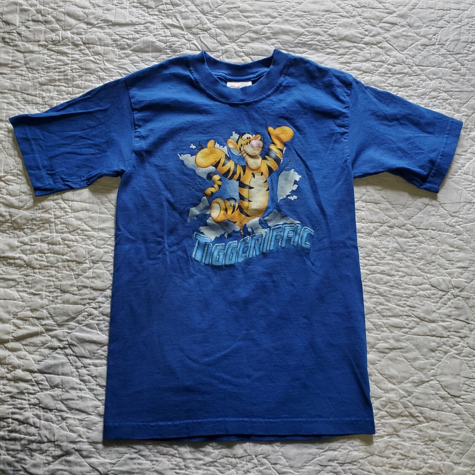 Vintage 90s Disney Store Kid's Tigger Pooh Small Blue 100% Cotton T-Shirt EUC