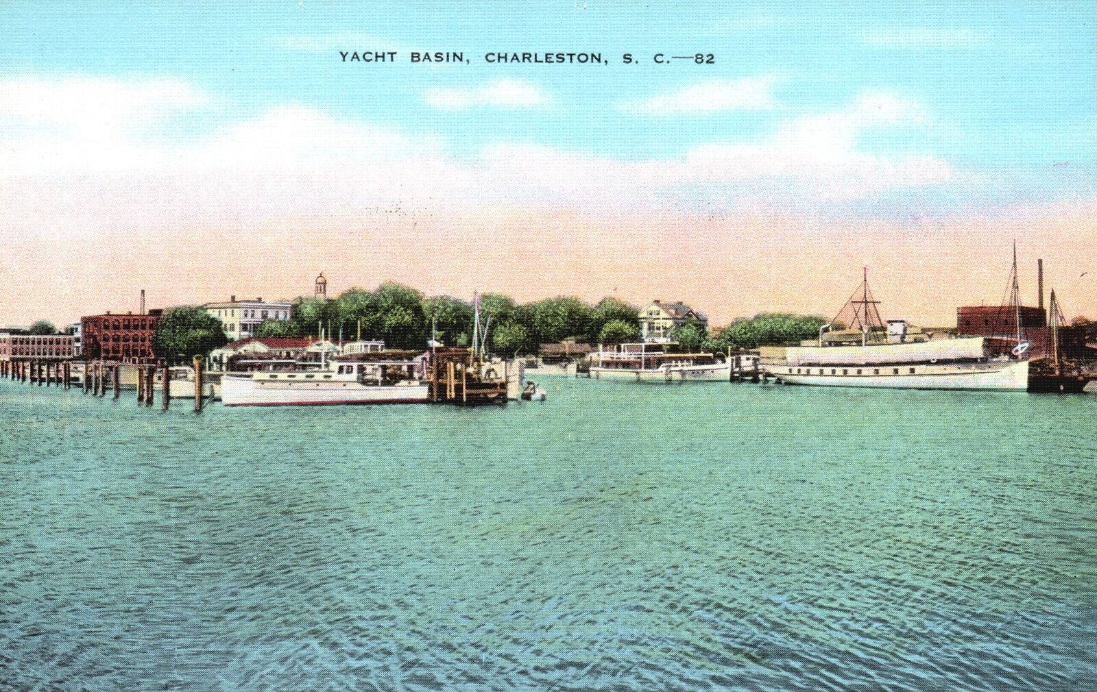 Vintage Postcard Yacht Basin Sailing Water Sports Charleston South Carolina SC