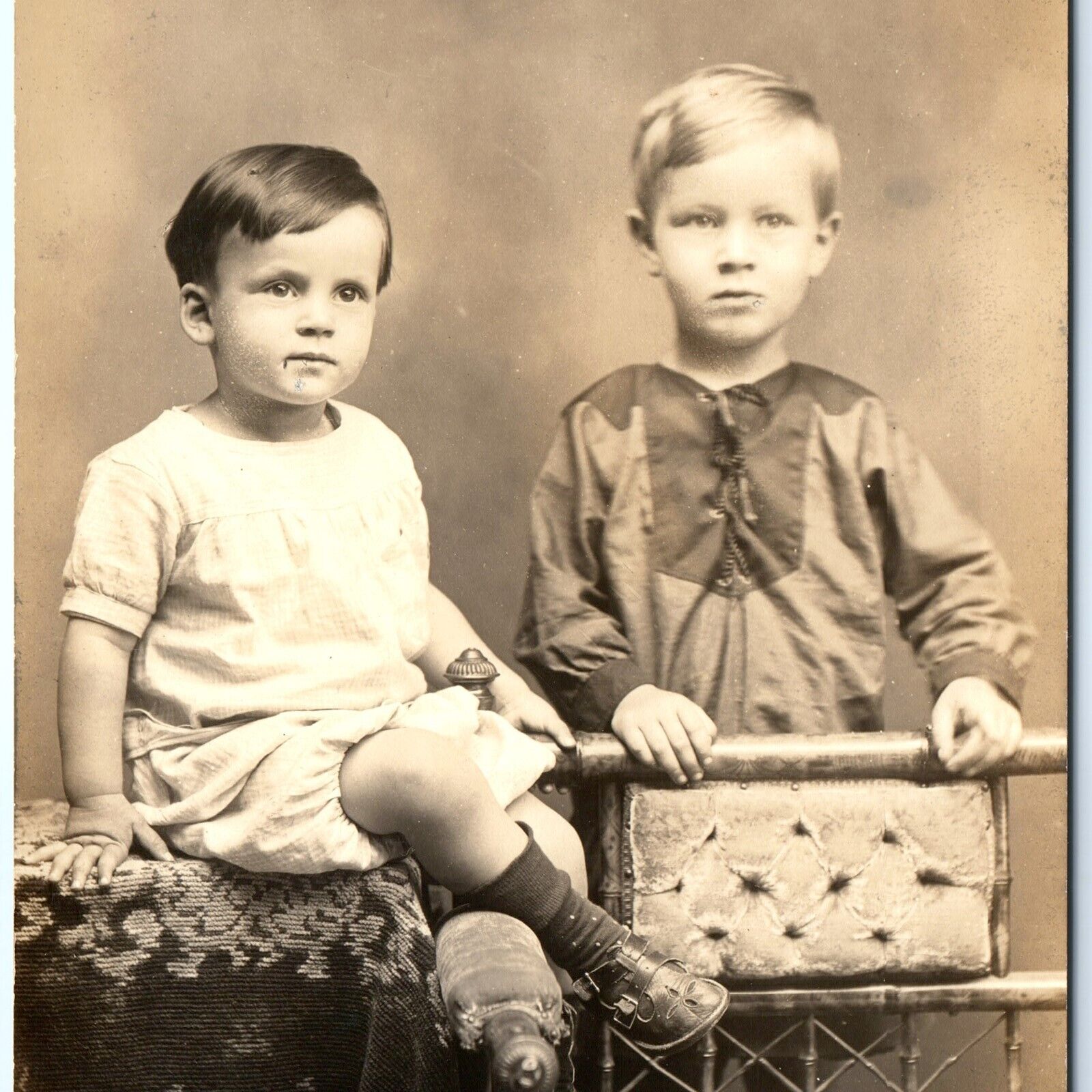 ID'd c1910s Two Little Boys RPPC Cute Kids Portrait Real Photo PC Carl Wise A161
