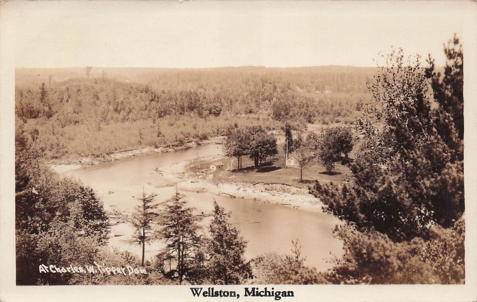 RPPC Wellston MI Michigan Charles W Tippy Dam Manistee River Photo Postcard E41