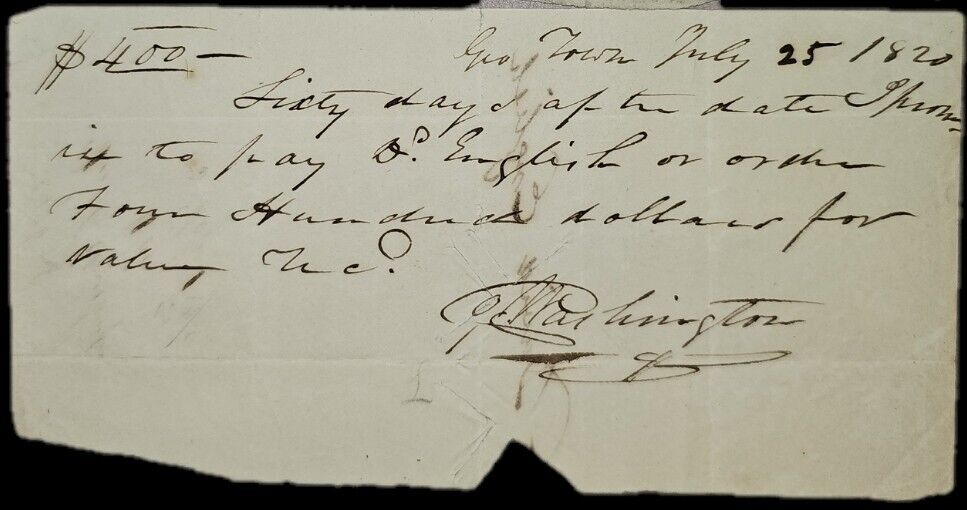 George Corbin Washington Promissory Note Document 1820 $400 B English Georgetown